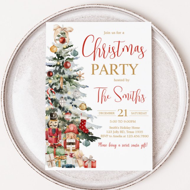 Convites Festa de Natal de Nozes Nozes de Natal (Christmas Tree Nutcracker Christmas Party Invitation)