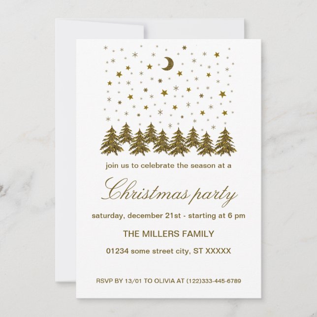 Convites Festa de Natal de ouro cintilante (Frente)