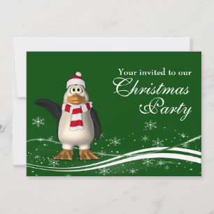 Convites Festa de Natal de Papais noeis de Cartoon Penguin