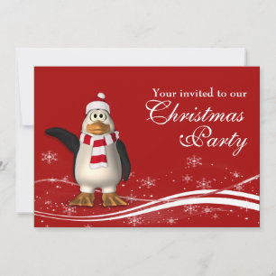 Convites Festa de Natal de Papais noeis de Cartoon Penguin