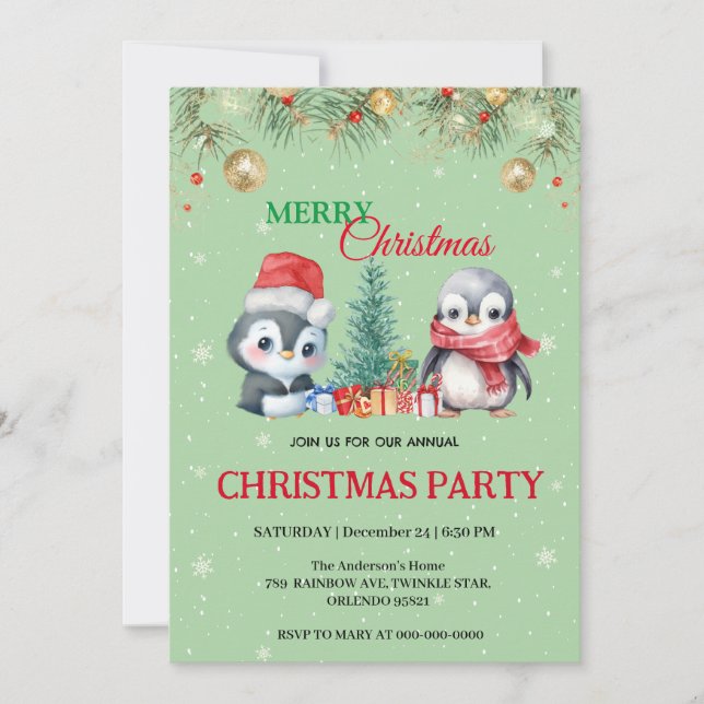 Convites Festa de Natal de Papais noeis de Penguin de Féria (Frente)
