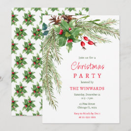Convites Festa de Natal de Pine Branch e Berries