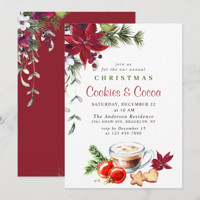Convites Festa de Natal de Poinsettia e Férias de Cacau (Frente/Verso)