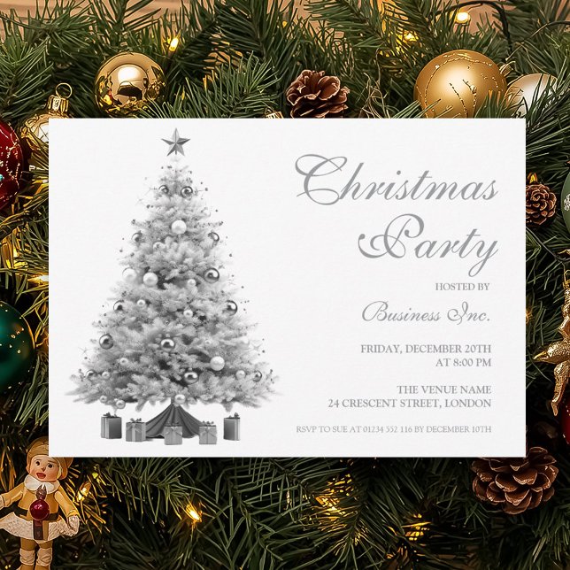 Convites Festa de Natal de Prata Corporativa (Corporate Silver Christmas Tree Holiday Party Invitation)