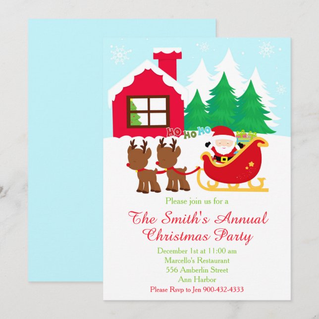 Convites Festa de Natal de Reindeer e papais noeis (Frente/Verso)
