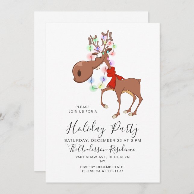 Convites Festa de Natal de Reindeer Engraçado Feriado (Frente/Verso)