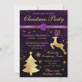 Convites Festa de Natal de Rena e Árvore Roxo e Dourado