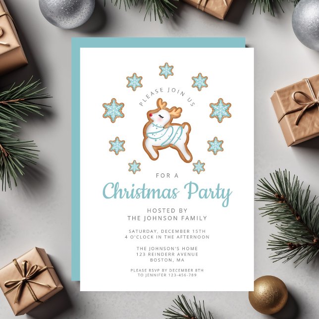 Convites Festa de Natal de Rena Fofa (Cute Reindeer Christmas Party Invitation)