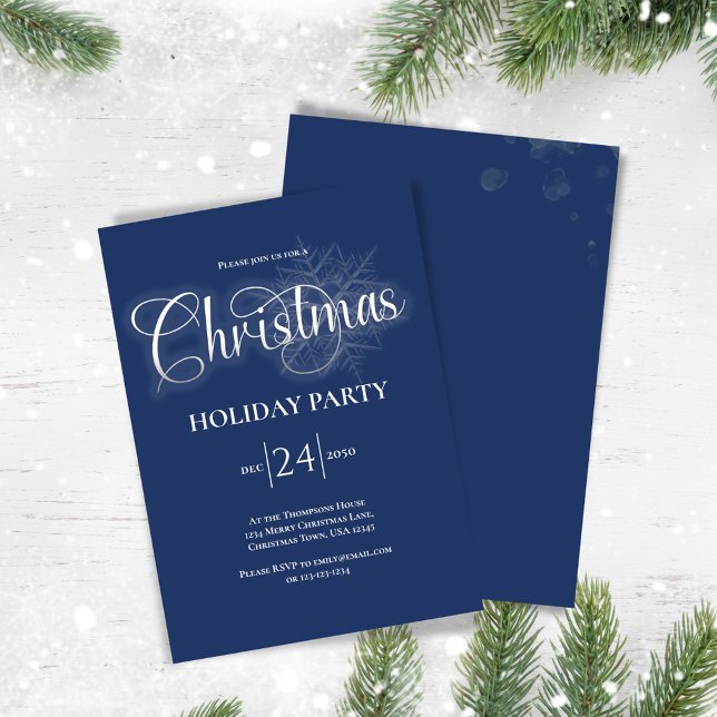 Convites Festa de Natal de Script de Caligrafia Azul marinh (Navy blue Christmas party invitation)