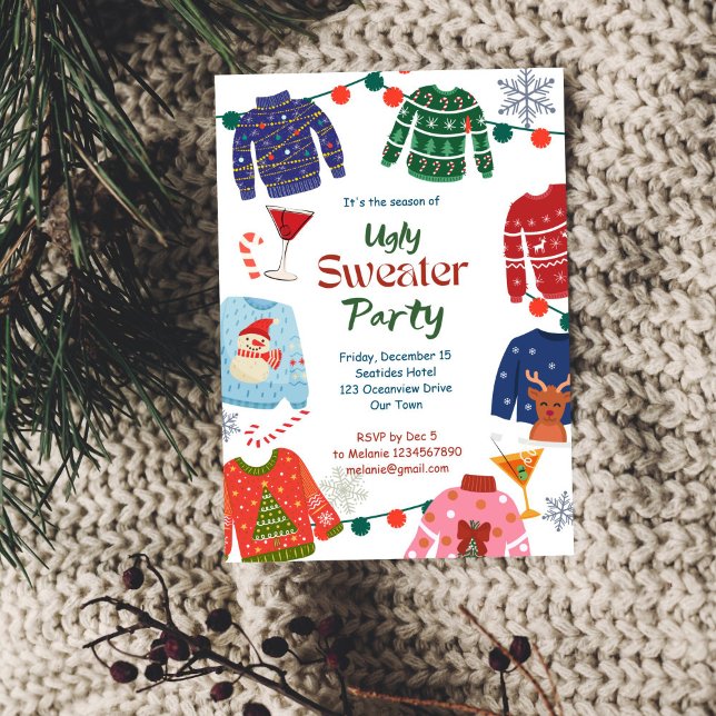 Convites Festa de Natal de suéter feio (Ugly sweater Christmas party funny Invitation editable template instant download office party invite)