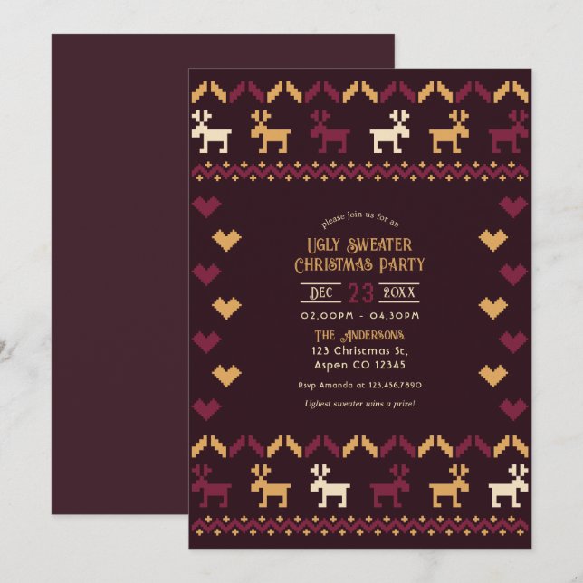 Convites Festa de Natal de Suéter Feio de Vinho Quentão & D (Frente/Verso)