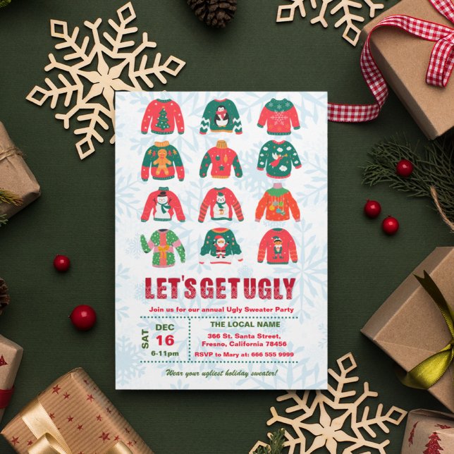 Convites Festa de Natal de Suéter Feio e Divertido (Lets get ugly, funny ugly sweater christmas party invitation)