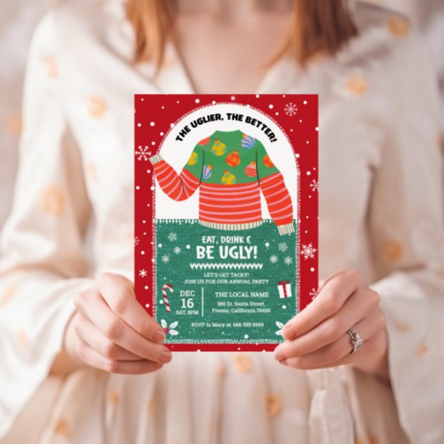 Convites Festa de Natal de Suéter Feio e Divertido (ugly christmas sweater party invitation)