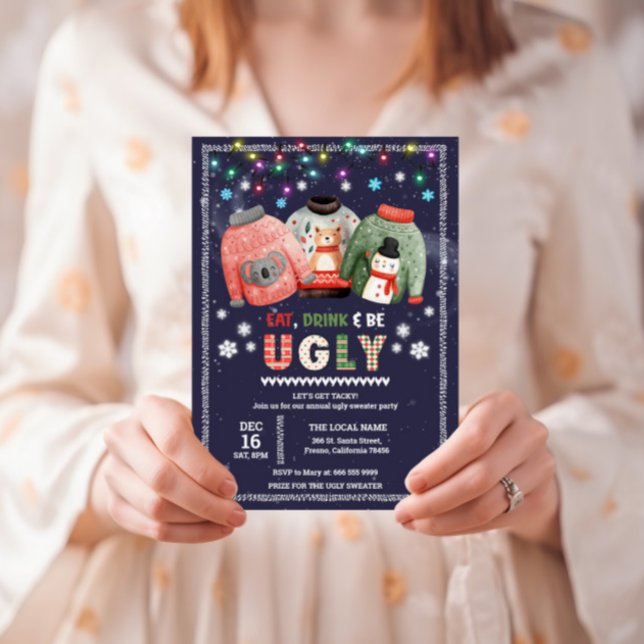 Convites Festa de Natal de Suéter Feio e Divertido (Ugly Christmas Sweater Party Invitation)