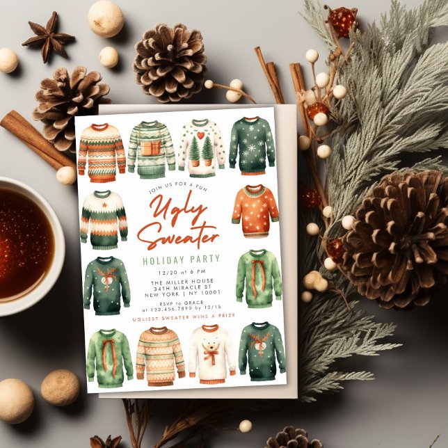 Convites Festa de Natal de Sweater Feia (Ugly Sweater Christmas Holiday Party Invitation)