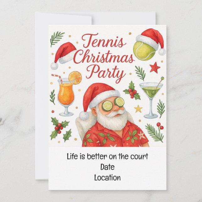 Convites Festa de Natal de Tênis com Bebidas e Chapéus de P (Frente)
