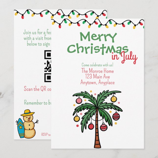 Convites Festa de Natal de Verão em Julho (Frente/Verso)