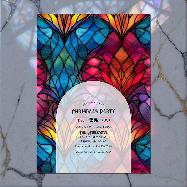 Convites Festa de Natal de Vidro Mantido (Stained Glass Christmas Party Invitation)
