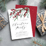 Convites Festa de Natal de Winter Berries, Script Moderno<br><div class="desc">Convide seus amigos e entes queridos para um janto de feriados fantástico e uma festa com este convite elegante moderno,  que inclui amoras aquáticas de inverno,  caules de folha botânica e letras sofisticadas de roteiro para a "Festa de Natal".</div>