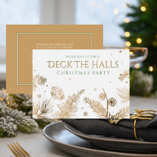 Convites Festa de Natal - Deck The Halls - Dourado
