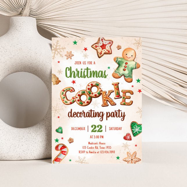 Convites Festa de Natal Decorando Cookie de Natal (Cookie Decorating Christmas Party Invitation)