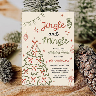 Convites Festa de Natal Desenhada à Mão Jingle & Mingle