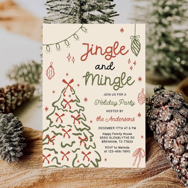 Convites Festa de Natal Desenhada à Mão Jingle & Mingle (Criador carregado)