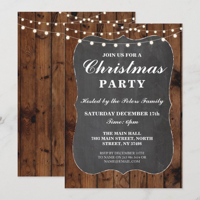 Convites Festa de Natal Dia Jante de Giz Russo de Madeira (Frente/Verso)