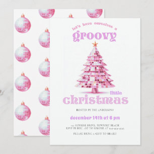 Convites Festa de Natal Disco Rosa Groovy Little Christmas