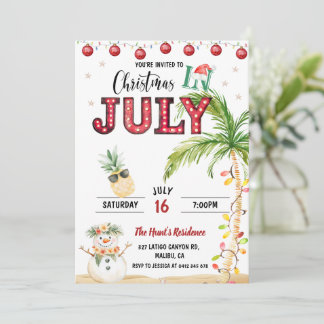 Convites Festa de Natal Divertida com Aquarela em Julho