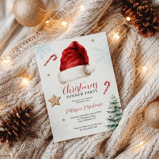 Convites Festa de Natal divertida do Papai Noel Hat (Fun Whimsical Santa Hat Christmas Dinner Party Invitation)