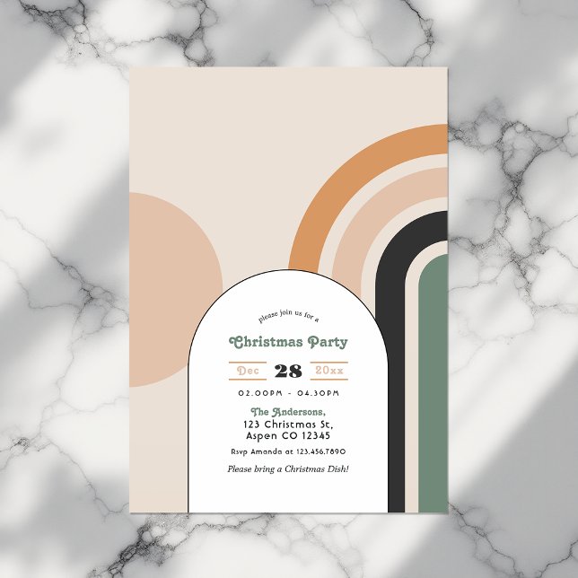 Convites Festa de Natal do Arco Arco Arco Arco-Íris Retro B (Retro Boho Rainbow Arch Christmas Party Invitation)