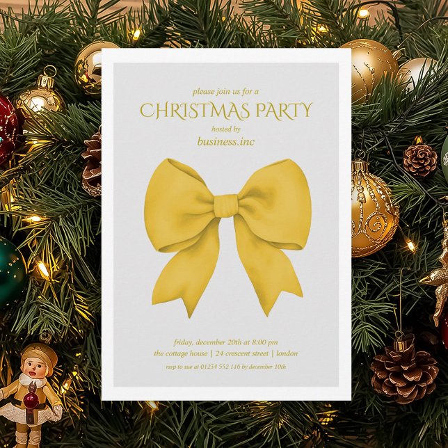 Convites Festa de Natal do Arco Dourado corporativo (Corporate Gold Bow Christmas Holiday Party Invitation)