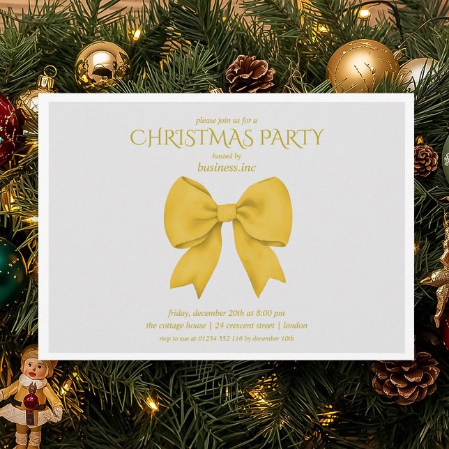 Convites Festa de Natal do Arco Dourado corporativo (Corporate Gold Bow Christmas Holiday Party Invitation)