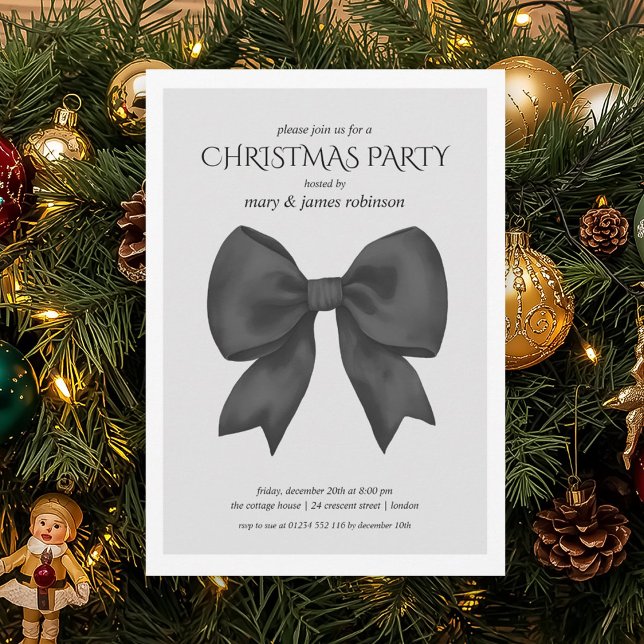 Convites Festa de Natal do Arco Negro Moderno (Modern Black Bow Christmas Holiday Party Invitation)