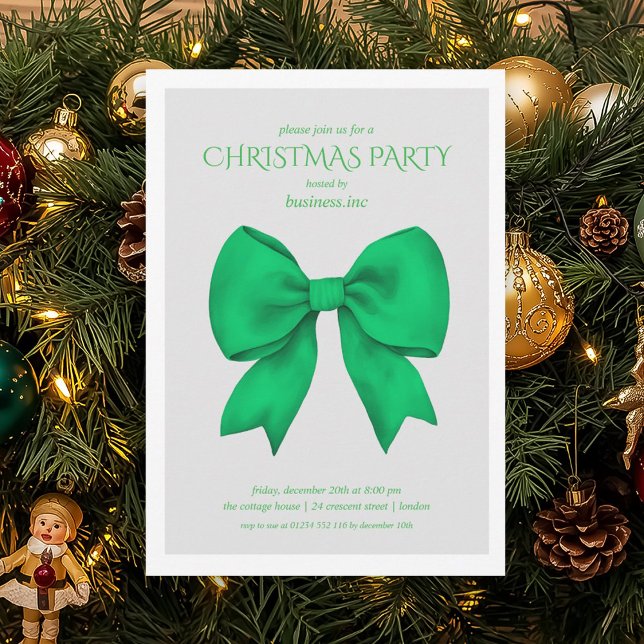 Convites Festa de Natal do Arco Verde Corporativo (Corporate Green Bow Christmas Holiday Party Invitation)