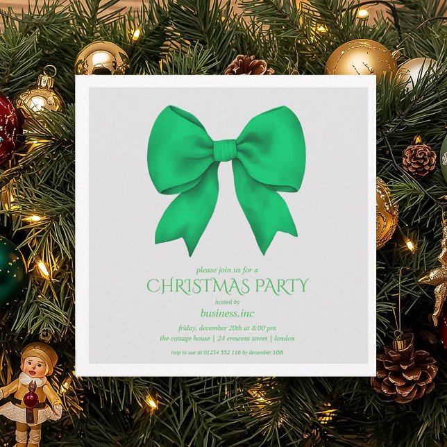 Convites Festa de Natal do Arco Verde Corporativo (Corporate Green Bow Christmas Holiday Party Invitation)