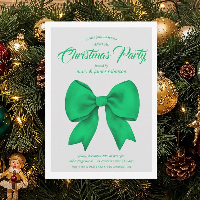 Convites Festa de Natal do Arco Verde Festivo (Festive Green Bow Christmas Holiday Party Invitation)
