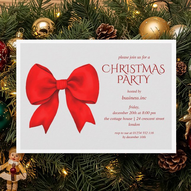 Convites Festa de Natal do Arco Vermelho Corporativo (Corporate Red Bow Christmas Holiday Party Invitation)