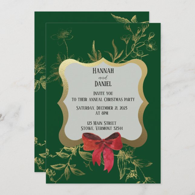 Convites Festa de Natal do Arco Vermelho Emerald Verde (Frente/Verso)