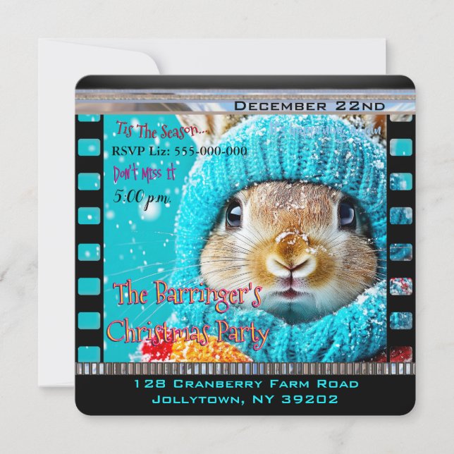 Convites Festa de Natal do Bunny Blue Snowy (Frente)