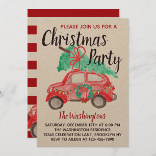 Convites Festa de Natal do Caminhão Vermelho de Carro Moder