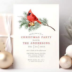 Convites Festa de Natal do Cardeal Bird Vintage Watercolor