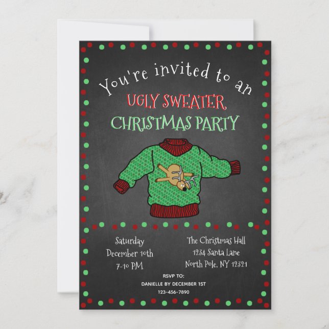 Convites Festa de Natal do Chalkboard Ugly Sweater (Frente)