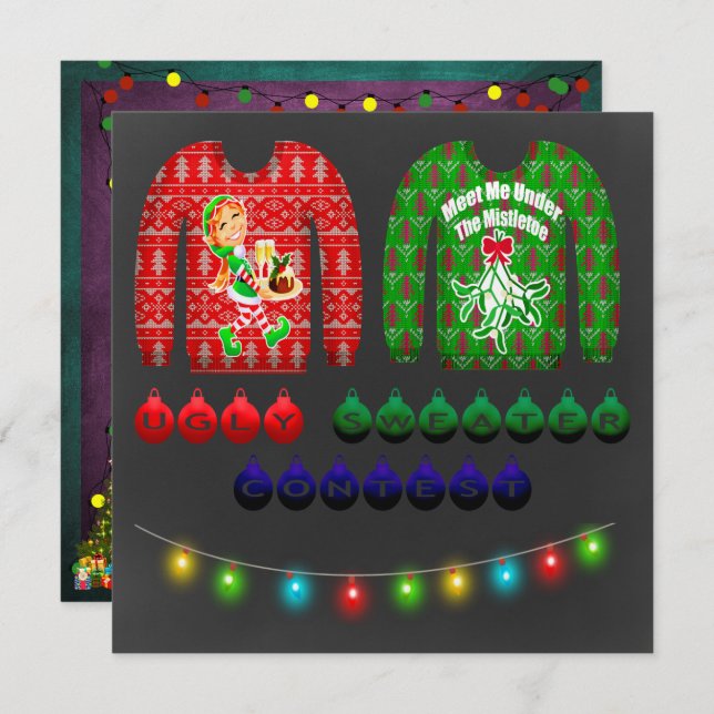 Convites Festa de Natal do Chalkboard Ugly Sweater (Frente/Verso)