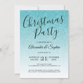 Convites Festa de Natal do Chic Script Blue Glitter Ombre