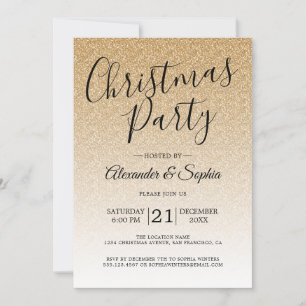 Convites Festa de Natal do Chic Script Dourado Glitter Ombr