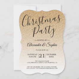 Convites Festa de Natal do Chic Script Dourado Glitter Ombr