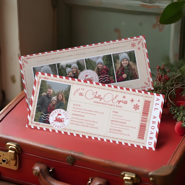 Convites Festa de Natal do comboio expresso do Polo Norte (North Pole Express Train Ticket Christmas Party Invitation)