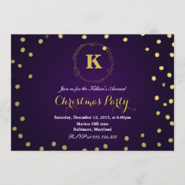 Convites Festa de Natal do Confetti Monograma Dourado Roxo